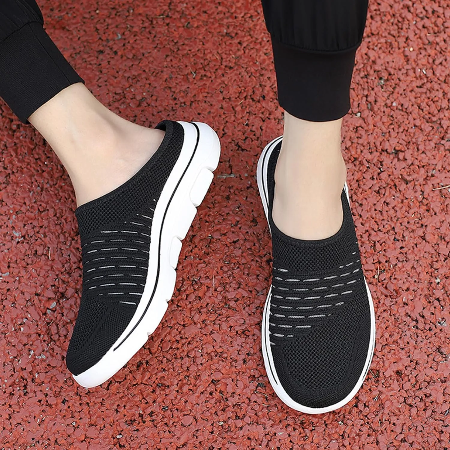 Womens Sneakers Mesh Slip-on Mule Shoes Non-Slip Breathable Beach Shoes Clogs Casual Closed Toe Slippers Travel Vacation Summer Shoe