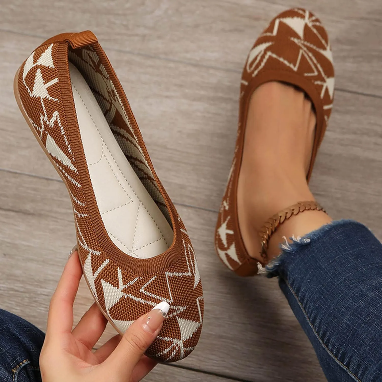 Womens Stretch Flats Casual Comfortable & Light-Weight Women's Comfort Penny Loafers with Arch Support