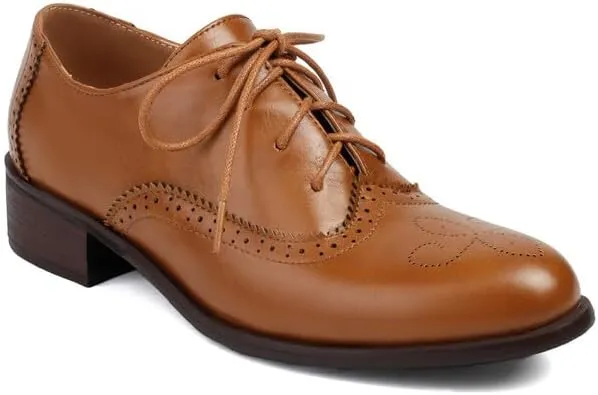 Women's Tie Up Brogue Low Heel Oxford Shoes