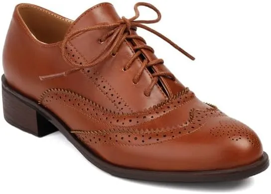 Women's Tie Up Brogue Low Heel Oxford Shoes