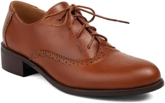 Women's Tie Up Brogue Low Heel Oxford Shoes