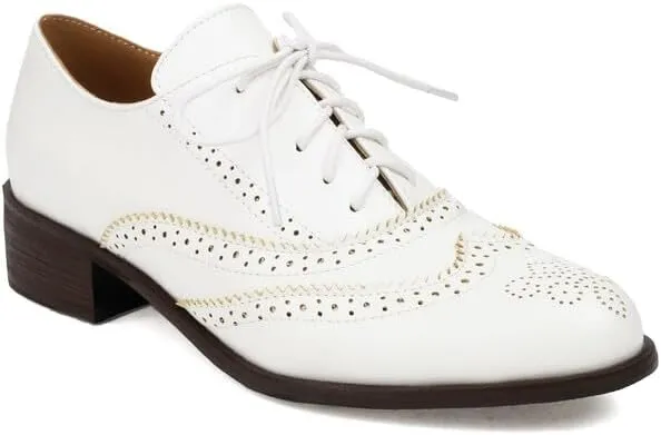 Women's Tie Up Brogue Low Heel Oxford Shoes