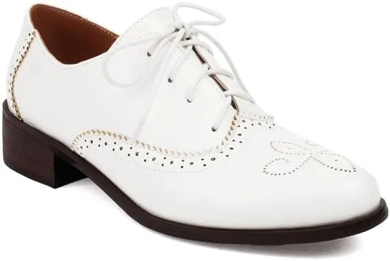 Women's Tie Up Brogue Low Heel Oxford Shoes