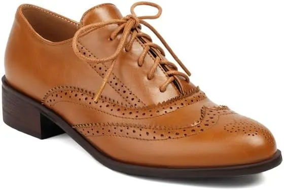 Women's Tie Up Brogue Low Heel Oxford Shoes
