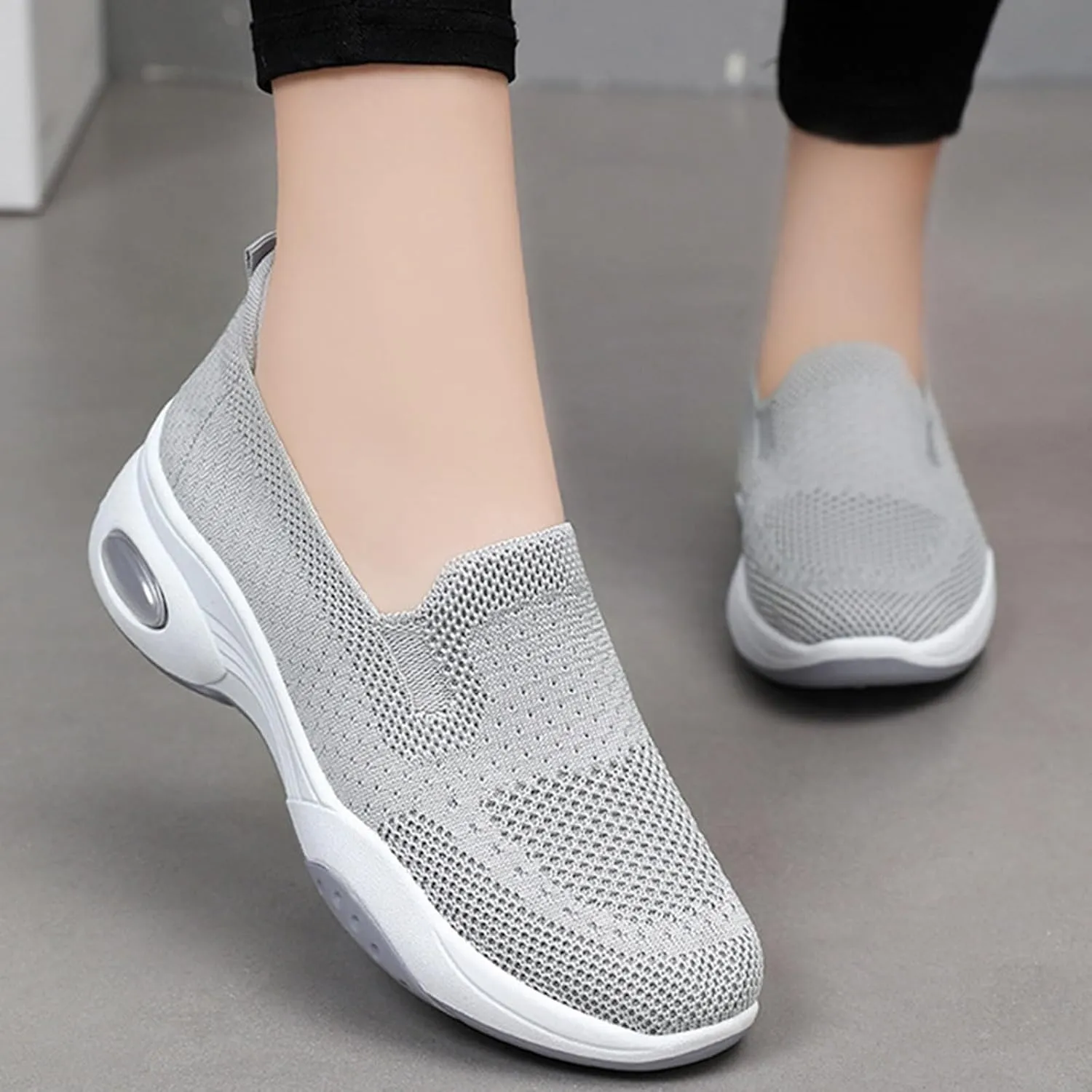 Womens Walking Shoes Summer Breathable Mesh Hollow Out Orthopedic Sneakers Lightweight Comfortable Soft Sole Slip On Platform Sneaker Athletic Air Cushion Sports Shoes Arch Support