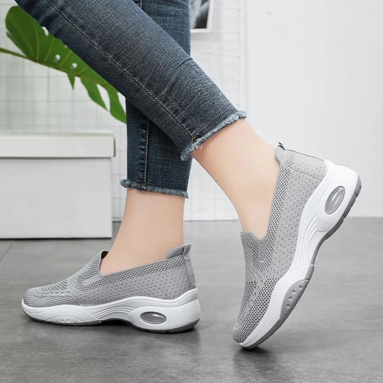 Womens Walking Shoes Summer Breathable Mesh Hollow Out Orthopedic Sneakers Lightweight Comfortable Soft Sole Slip On Platform Sneaker Athletic Air Cushion Sports Shoes Arch Support