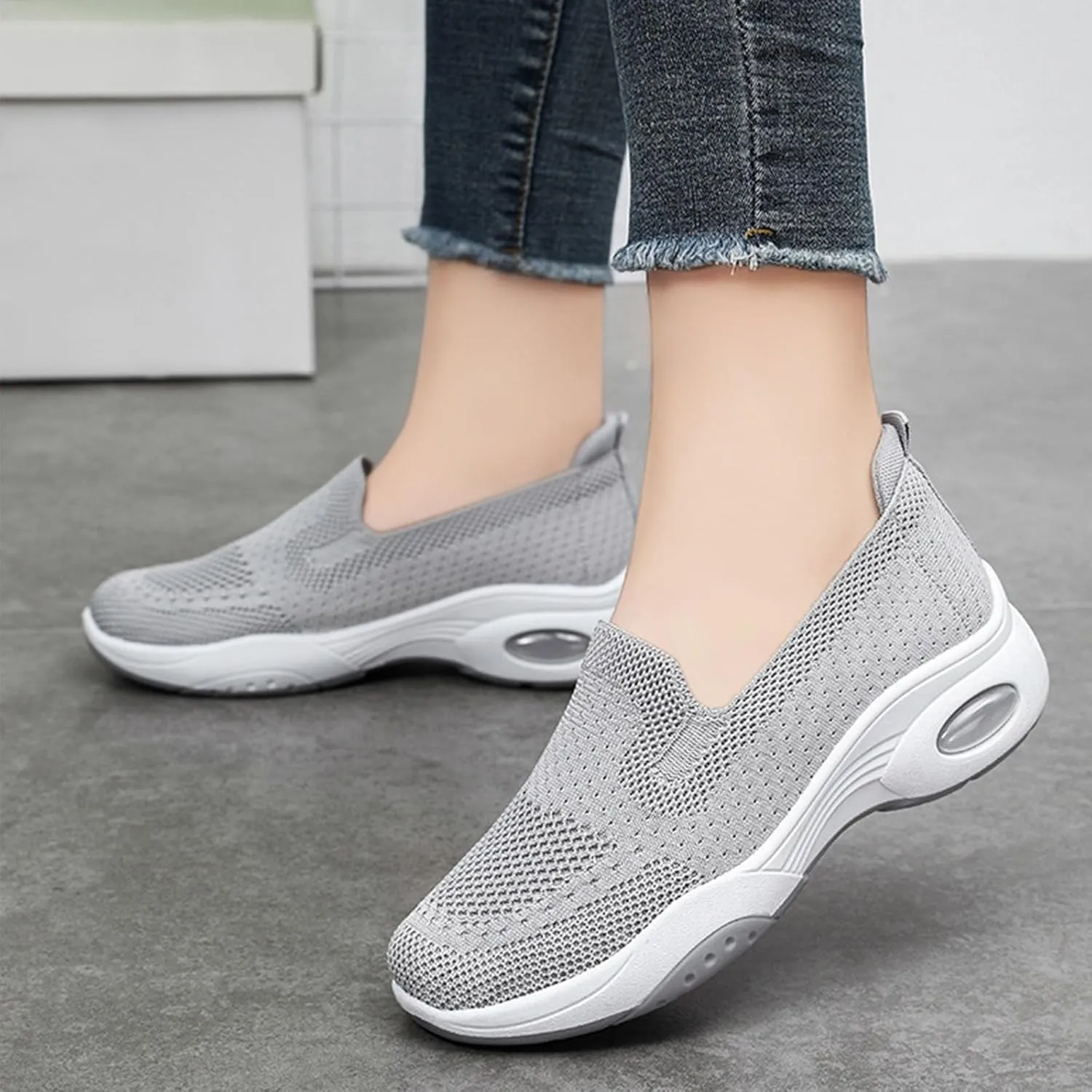 Womens Walking Shoes Summer Breathable Mesh Hollow Out Orthopedic Sneakers Lightweight Comfortable Soft Sole Slip On Platform Sneaker Athletic Air Cushion Sports Shoes Arch Support