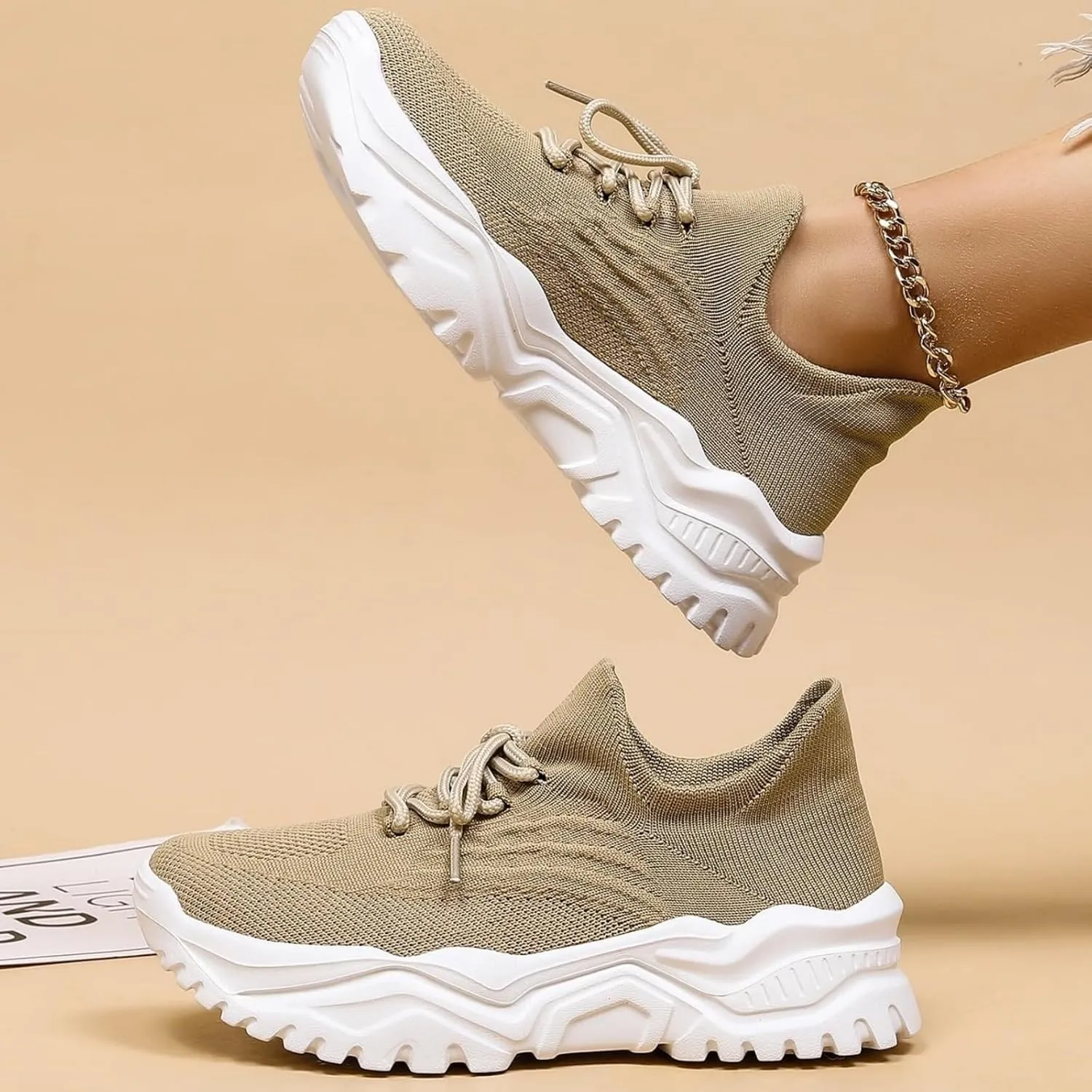Women's Walking Shoes Summer Breathable Mesh Soft Sole Sneakers Lightweight Casual Fashionable Lace-up Low Top Slip on Sneakers Athletic Workout Sports Shoes