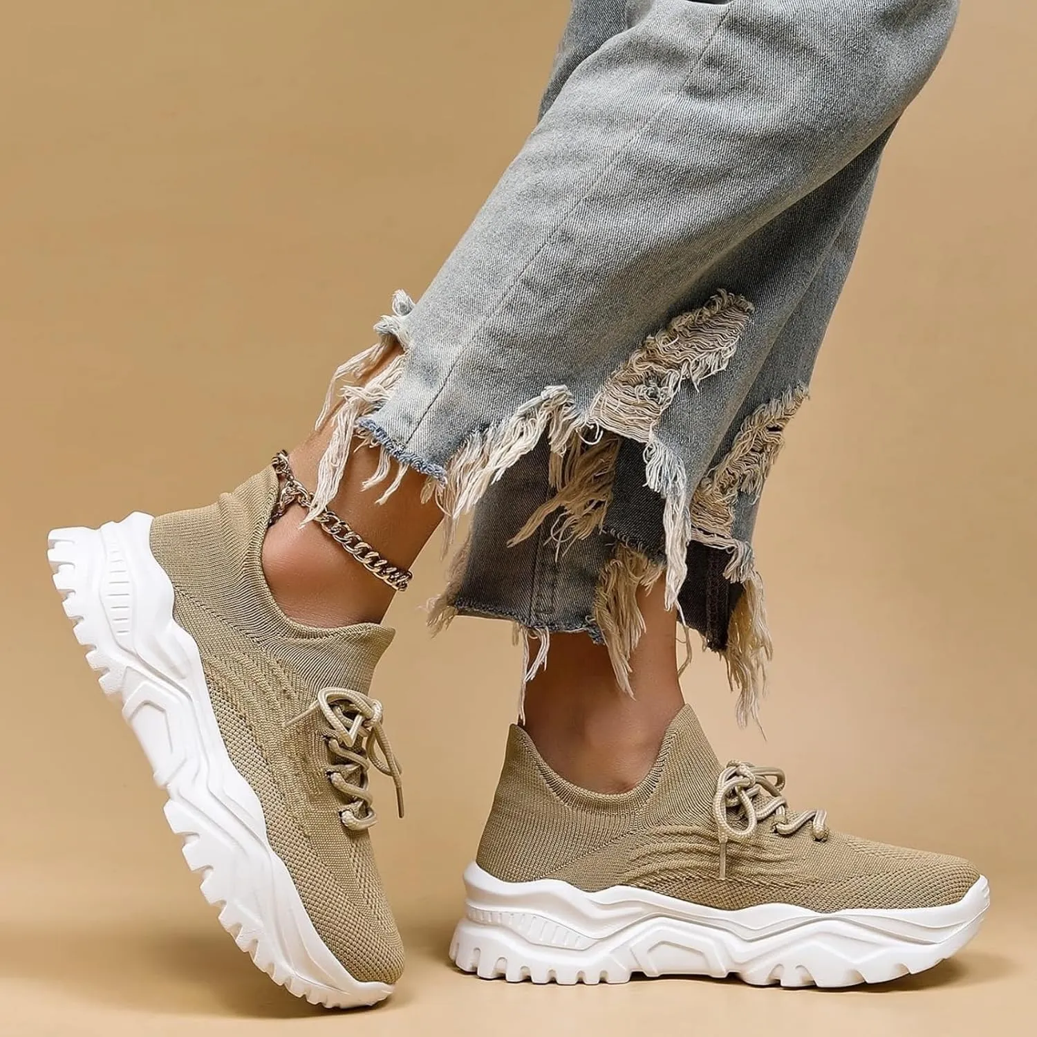 Women's Walking Shoes Summer Breathable Mesh Soft Sole Sneakers Lightweight Casual Fashionable Lace-up Low Top Slip on Sneakers Athletic Workout Sports Shoes