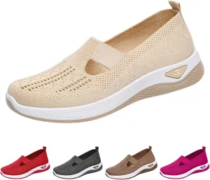 Women's Woven Orthopedic Shoes Summer Lightweight Breathable Arch Support Soft Shoes Trendy Comfortable Mesh Hollow Out Slip-On Sneakers Diabetic Foam Shoe Casual Dressy Walking Sneaker