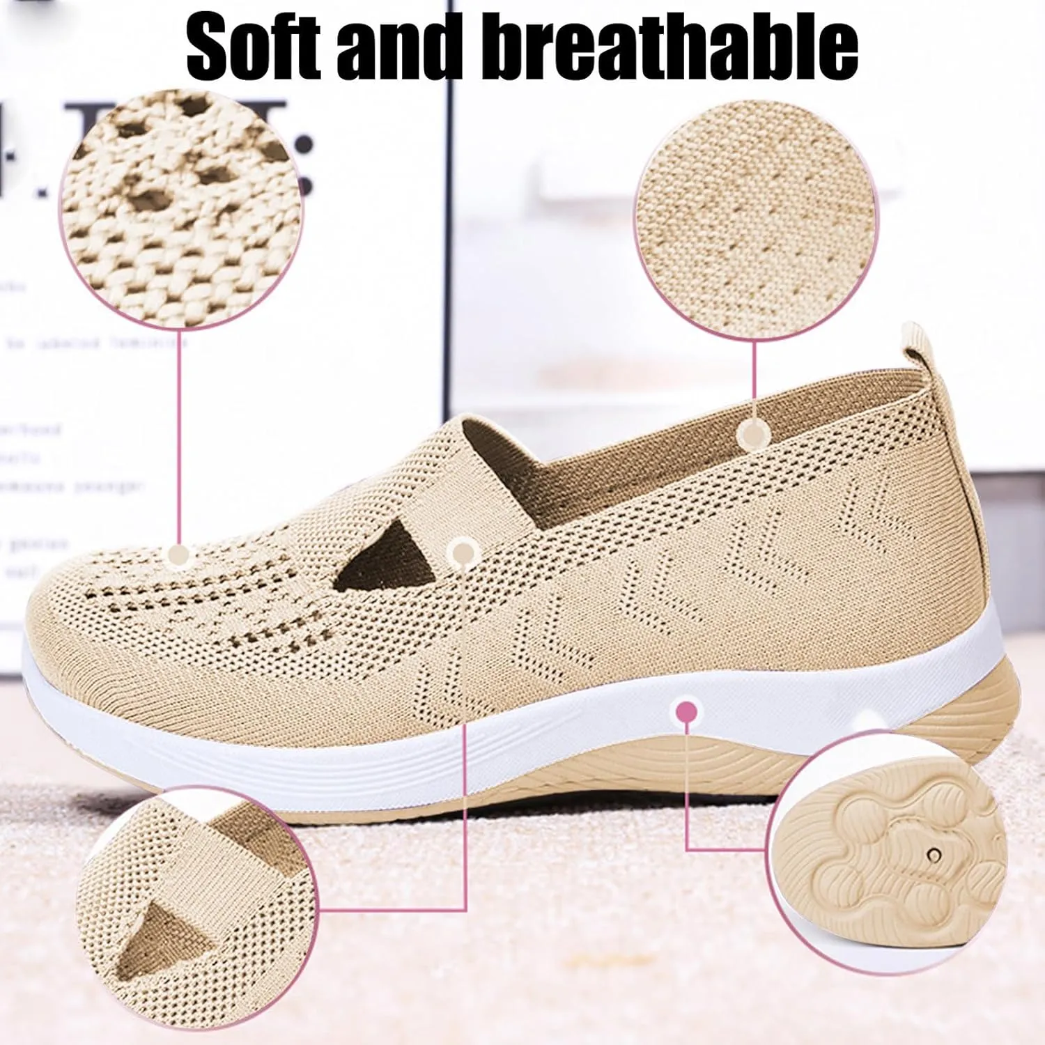Women's Woven Orthopedic Shoes Summer Lightweight Breathable Arch Support Soft Shoes Trendy Comfortable Mesh Hollow Out Slip-On Sneakers Diabetic Foam Shoe Casual Dressy Walking Sneaker