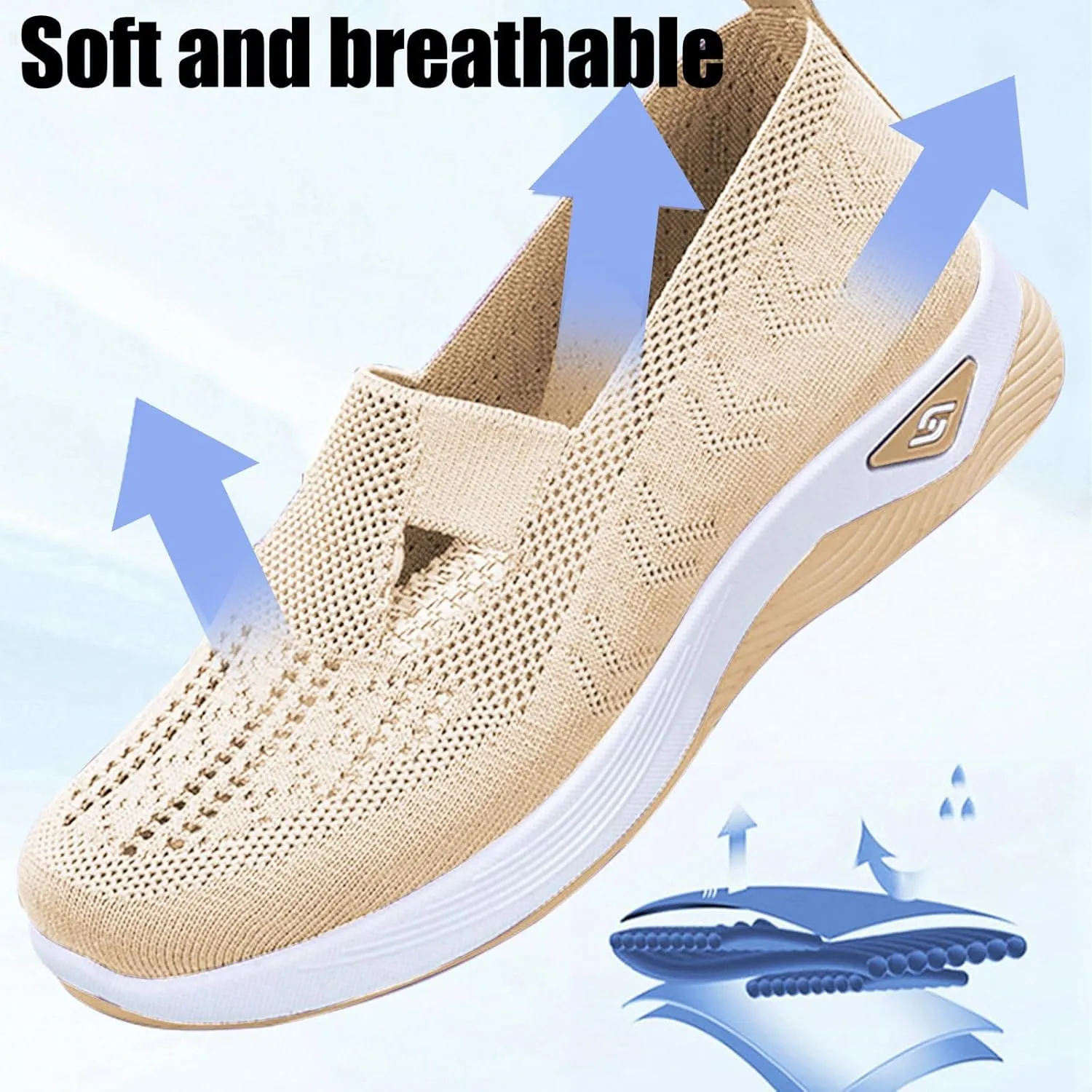 Women's Woven Orthopedic Shoes Summer Lightweight Breathable Arch Support Soft Shoes Trendy Comfortable Mesh Hollow Out Slip-On Sneakers Diabetic Foam Shoe Casual Dressy Walking Sneaker