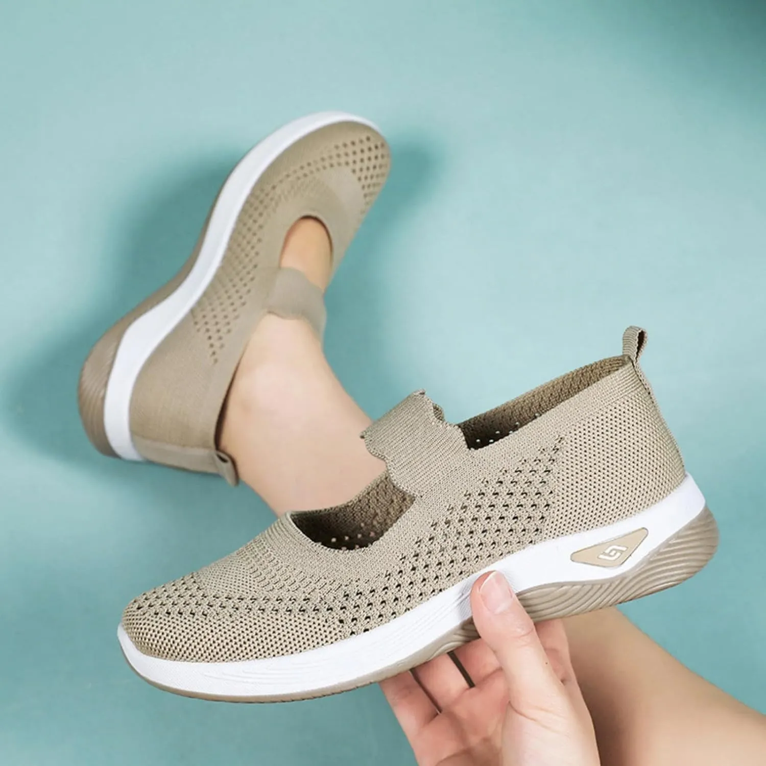Women's Woven Orthopedic Sneakers Summer Breathable Mesh Hollow Out Soft Sole Walking Shoes Casual Lightweight Slip on Sneakers Comfortable Nurse Flats with Arch Support
