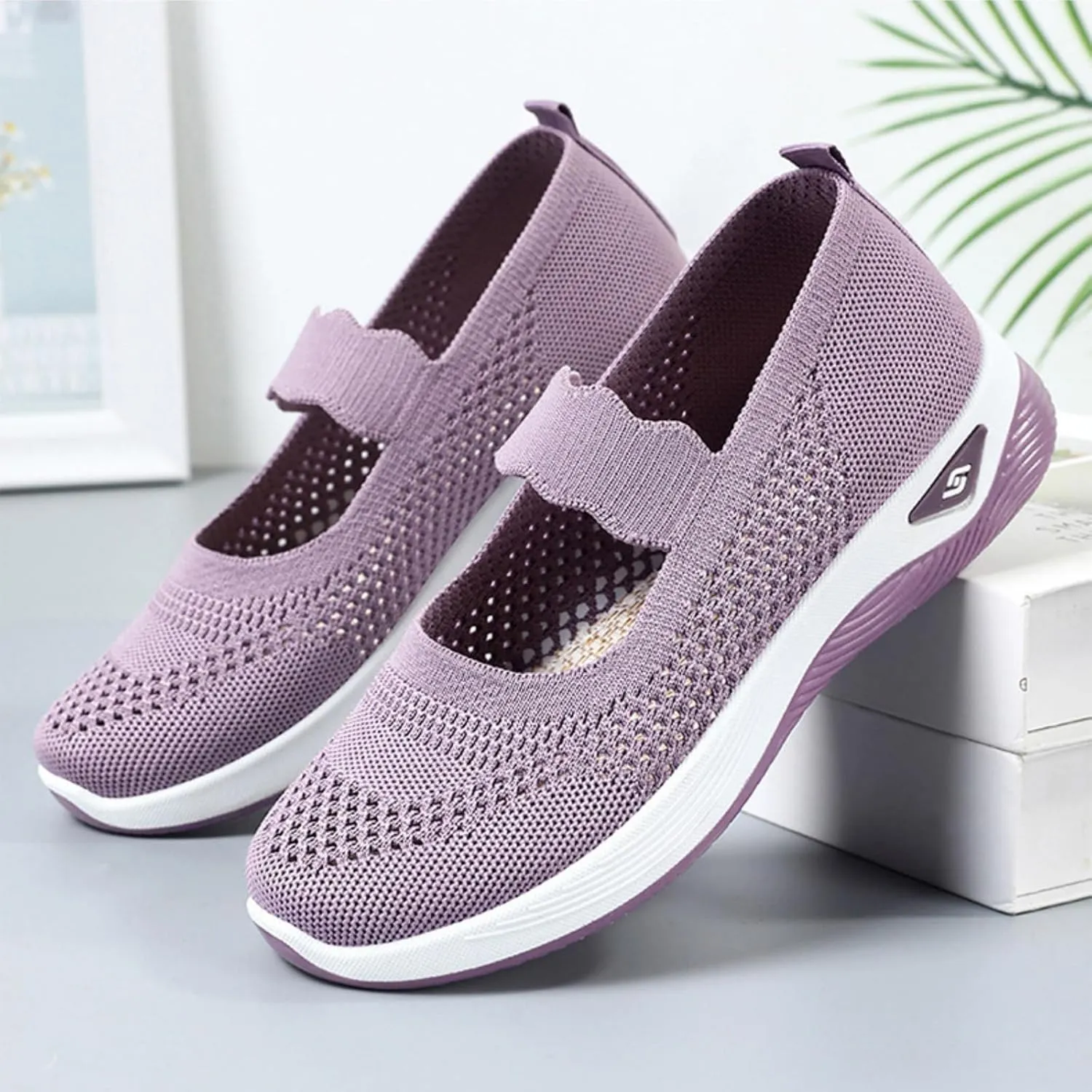 Women's Woven Orthopedic Sneakers Summer Breathable Mesh Hollow Out Soft Sole Walking Shoes Casual Lightweight Slip on Sneakers Comfortable Nurse Flats with Arch Support