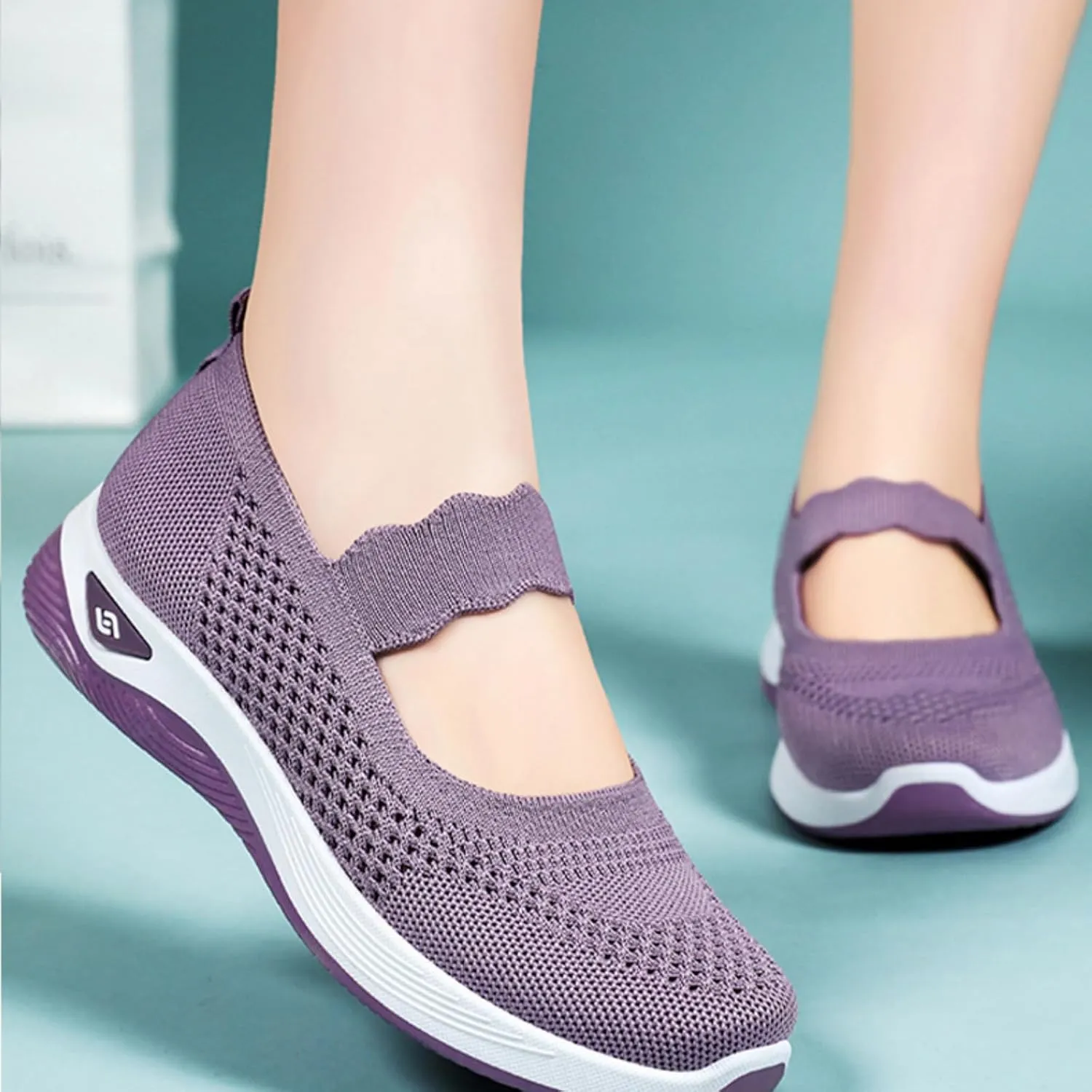Women's Woven Orthopedic Sneakers Summer Breathable Mesh Hollow Out Soft Sole Walking Shoes Casual Lightweight Slip on Sneakers Comfortable Nurse Flats with Arch Support