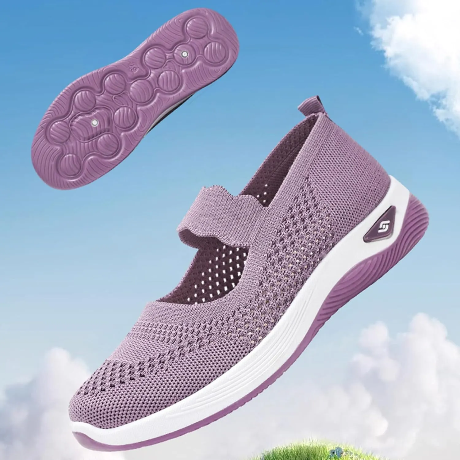 Women's Woven Orthopedic Sneakers Summer Breathable Mesh Hollow Out Soft Sole Walking Shoes Casual Lightweight Slip on Sneakers Comfortable Nurse Flats with Arch Support