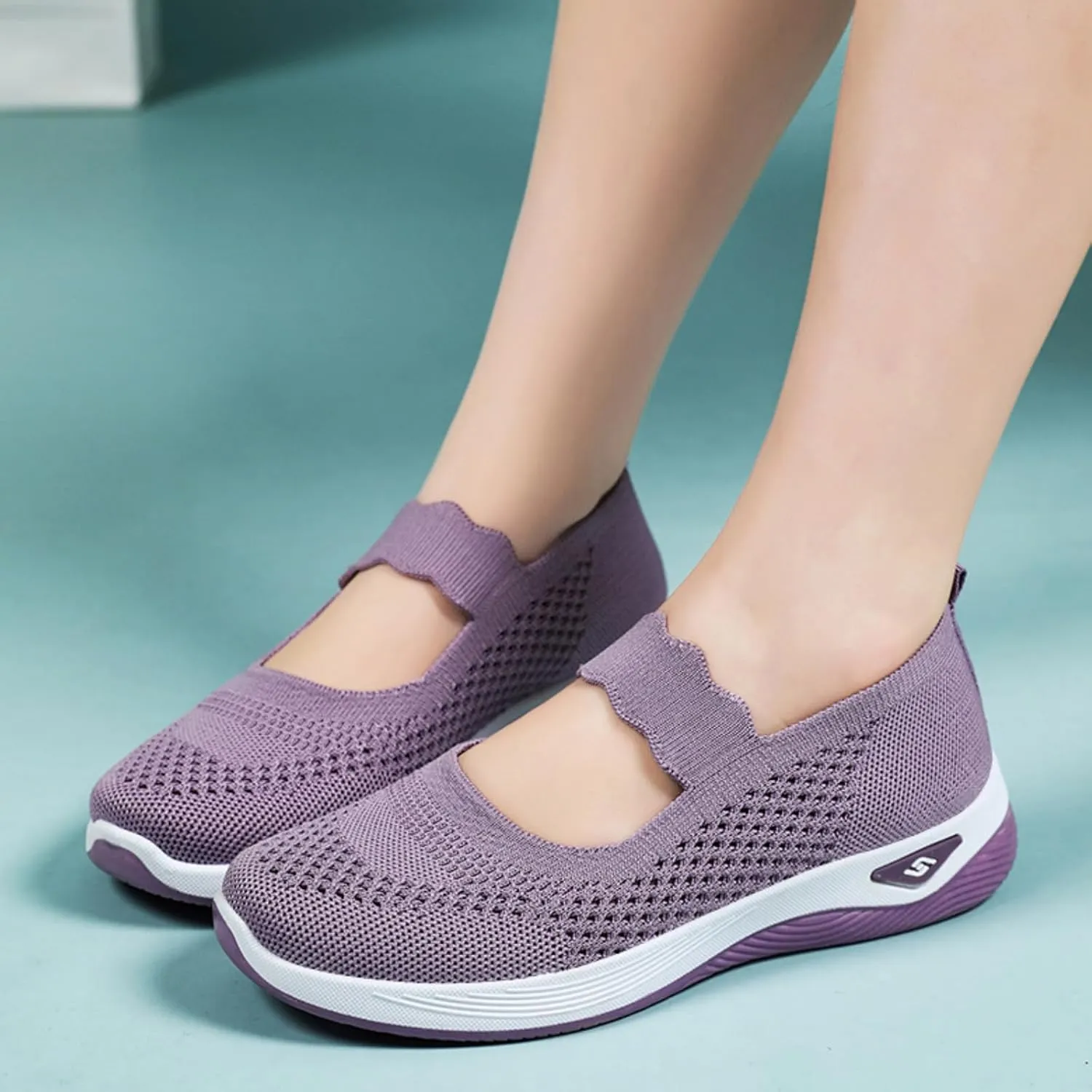 Women's Woven Orthopedic Sneakers Summer Breathable Mesh Hollow Out Soft Sole Walking Shoes Casual Lightweight Slip on Sneakers Comfortable Nurse Flats with Arch Support