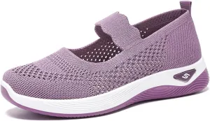 Women's Woven Orthopedic Sneakers Summer Breathable Mesh Hollow Out Soft Sole Walking Shoes Casual Lightweight Slip on Sneakers Comfortable Nurse Flats with Arch Support