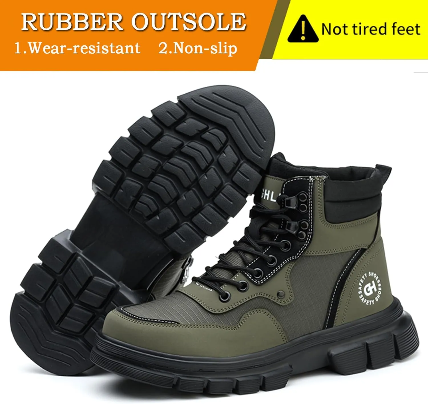 Work Safety Boots for Men Waterproof Lightweight Leather Mid Cut Arch Support Steel Toe Construction Sneakers