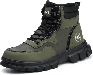 Work Safety Boots for Men Waterproof Lightweight Leather Mid Cut Arch Support Steel Toe Construction Sneakers