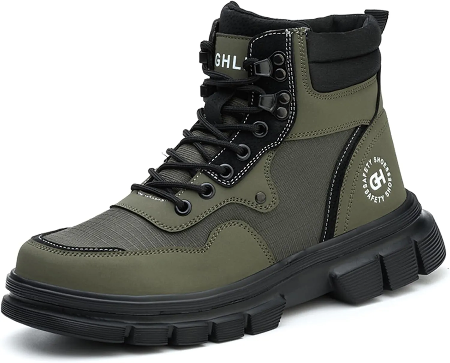 Work Safety Boots for Men Waterproof Lightweight Leather Mid Cut Arch Support Steel Toe Construction Sneakers