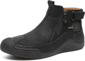 Zeberfi Men's Waterproof Suede Chukka Ankle Boots for Hiking Camping & Driving All Season Fashion Retro Side Zip Hand Stitched High Top Chukka Outdoor Walking Sneakers