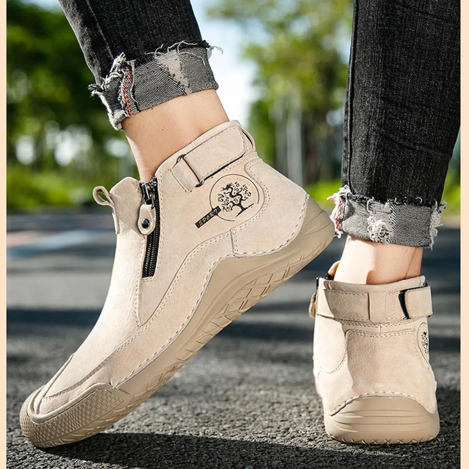 Zeberfi Men's Waterproof Suede Chukka Ankle Boots for Hiking Camping & Driving All Season Fashion Retro Side Zip Hand Stitched High Top Chukka Outdoor Walking Sneakers