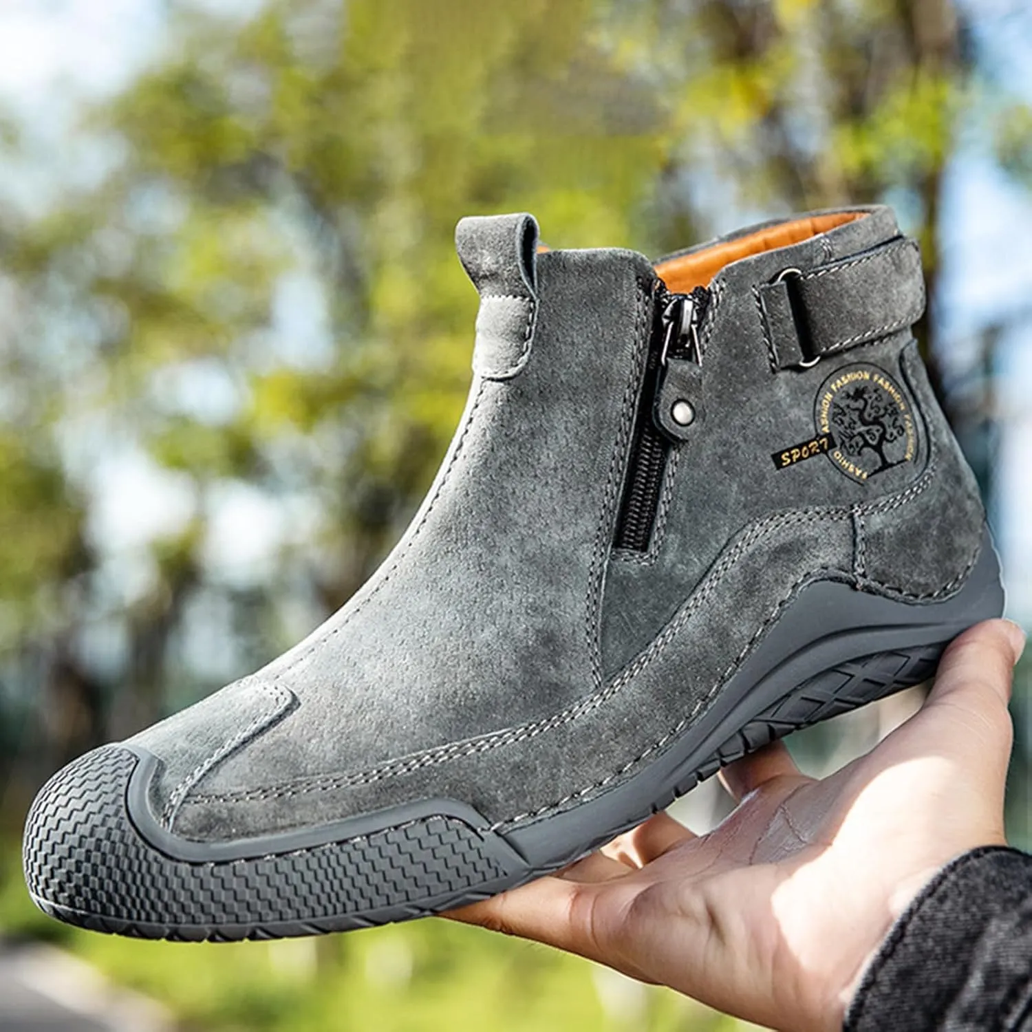 Zeberfi Men's Waterproof Suede Chukka Ankle Boots for Hiking Camping & Driving All Season Fashion Retro Side Zip Hand Stitched High Top Chukka Outdoor Walking Sneakers