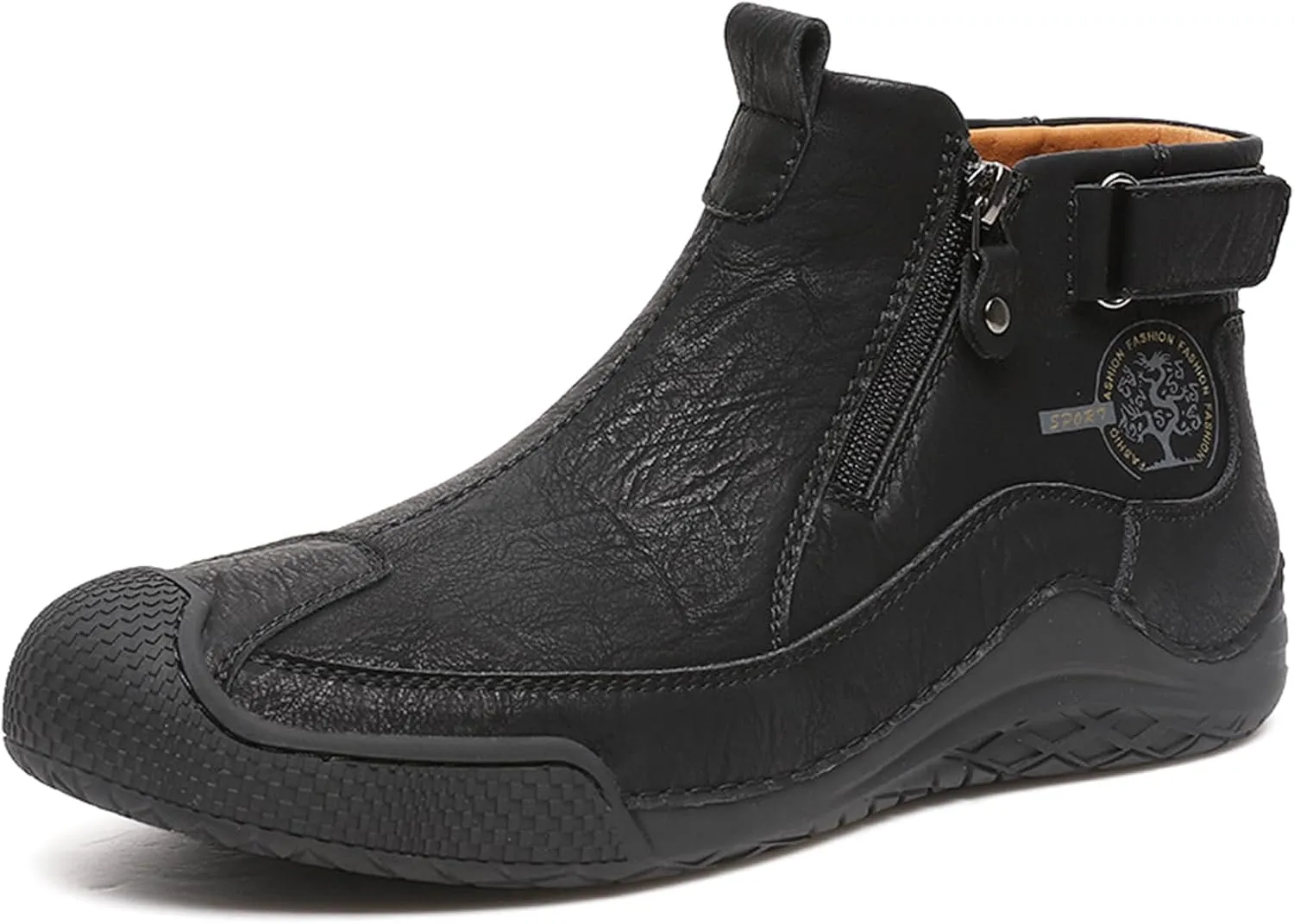 Zeberfi Men's Waterproof Suede Chukka Ankle Boots for Hiking Camping & Driving All Season Fashion Retro Side Zip Hand Stitched High Top Chukka Outdoor Walking Sneakers