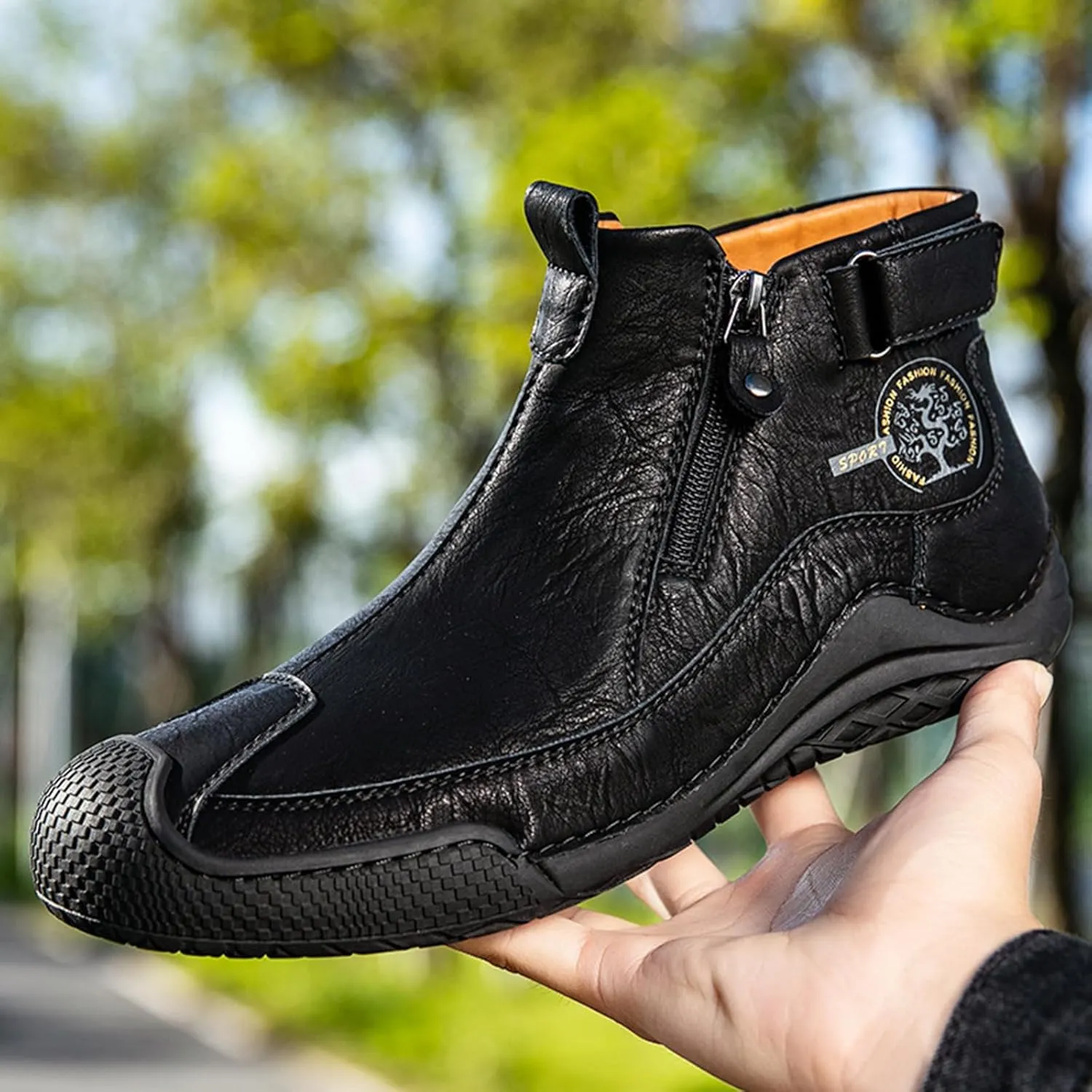 Zeberfi Men's Waterproof Suede Chukka Ankle Boots for Hiking Camping & Driving All Season Fashion Retro Side Zip Hand Stitched High Top Chukka Outdoor Walking Sneakers