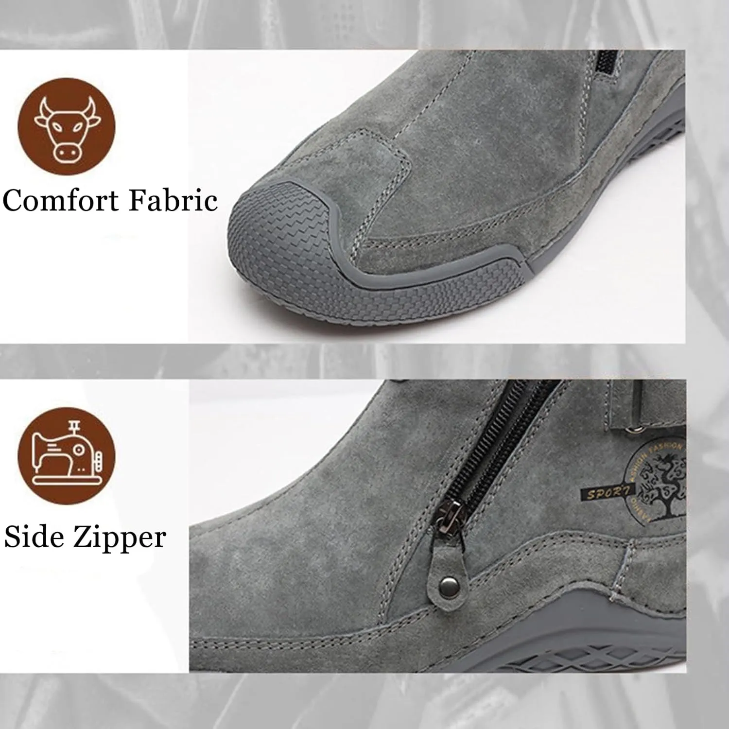 Zeberfi Men's Waterproof Suede Chukka Ankle Boots for Hiking Camping & Driving All Season Fashion Retro Side Zip Hand Stitched High Top Chukka Outdoor Walking Sneakers