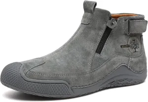 Zeberfi Men's Waterproof Suede Chukka Ankle Boots for Hiking Camping & Driving All Season Fashion Retro Side Zip Hand Stitched High Top Chukka Outdoor Walking Sneakers