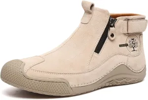 Zeberfi Men's Waterproof Suede Chukka Ankle Boots for Hiking Camping & Driving All Season Fashion Retro Side Zip Hand Stitched High Top Chukka Outdoor Walking Sneakers